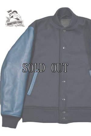 画像1: MOMOTARO JEANS/HEAVY MELTON x INDIGO LEATHER VARSITY JACKET