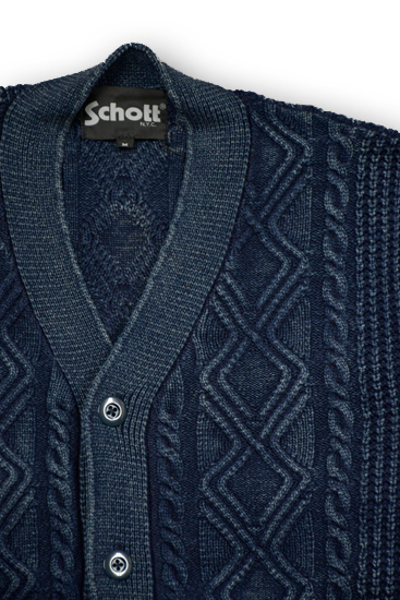 Schott/DULL COLOR CABLE COTTON CARDIGAN - T-bird